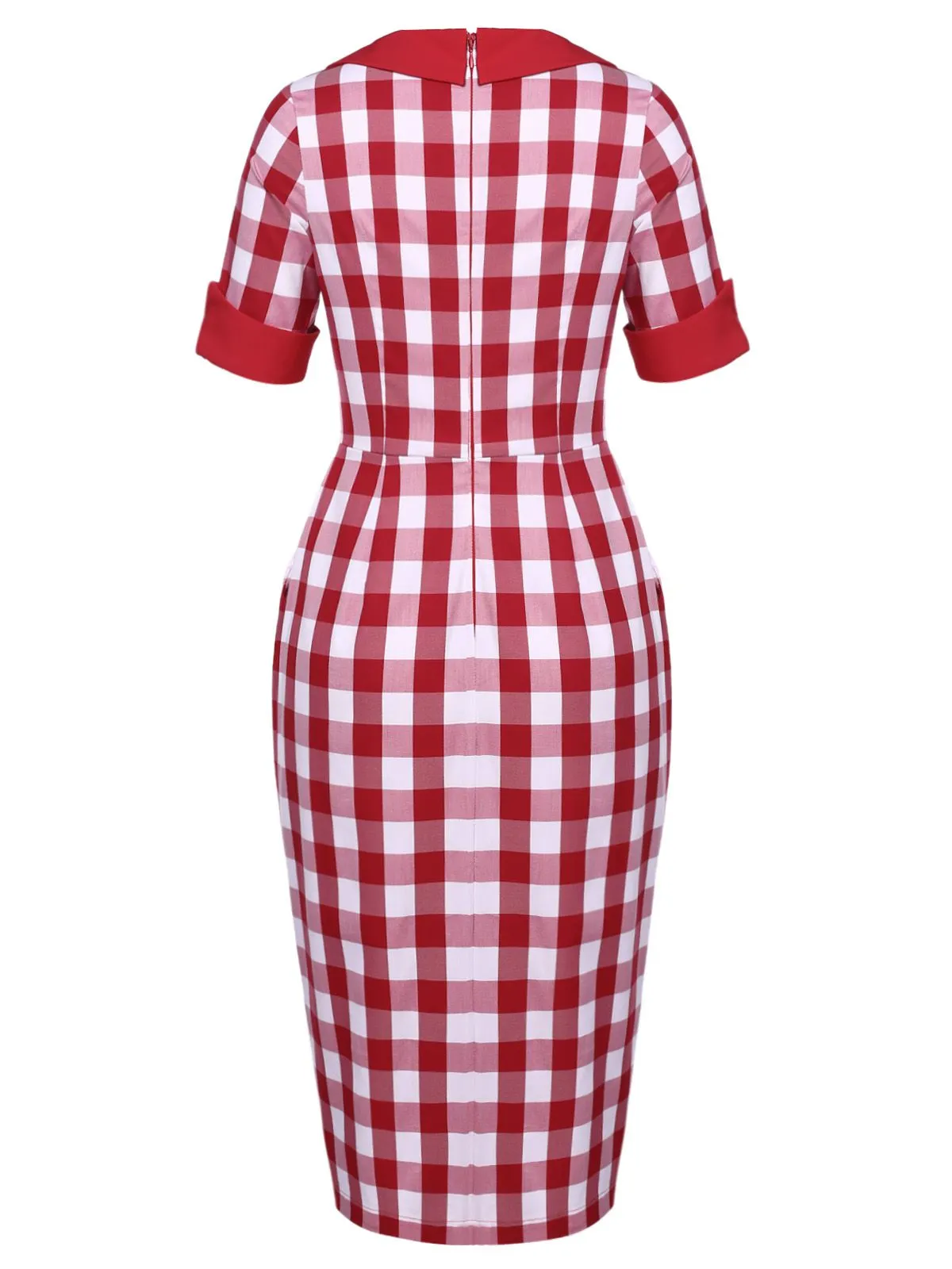 Red 1960s Checked Pockets Pencil Dress