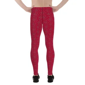 Red Grey Dotted Men's Leggings, Dots Pattern Designer Running Compression Tights For Men - Made in USA/EU/MX