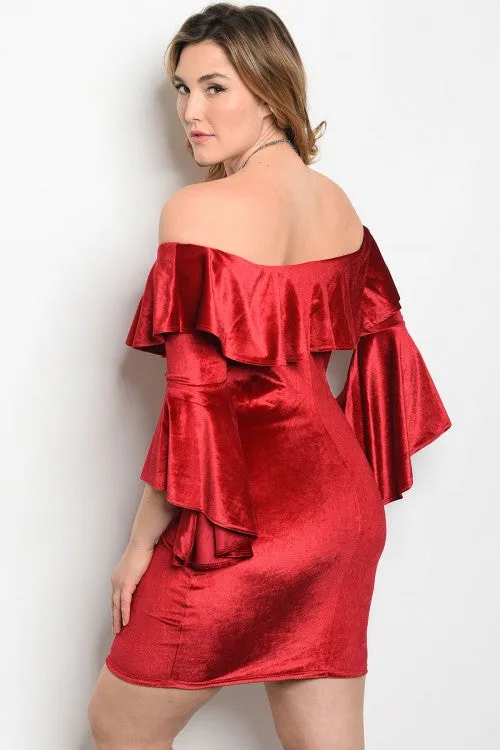 Red Velvet Cold Shoulder Bodycon Dress