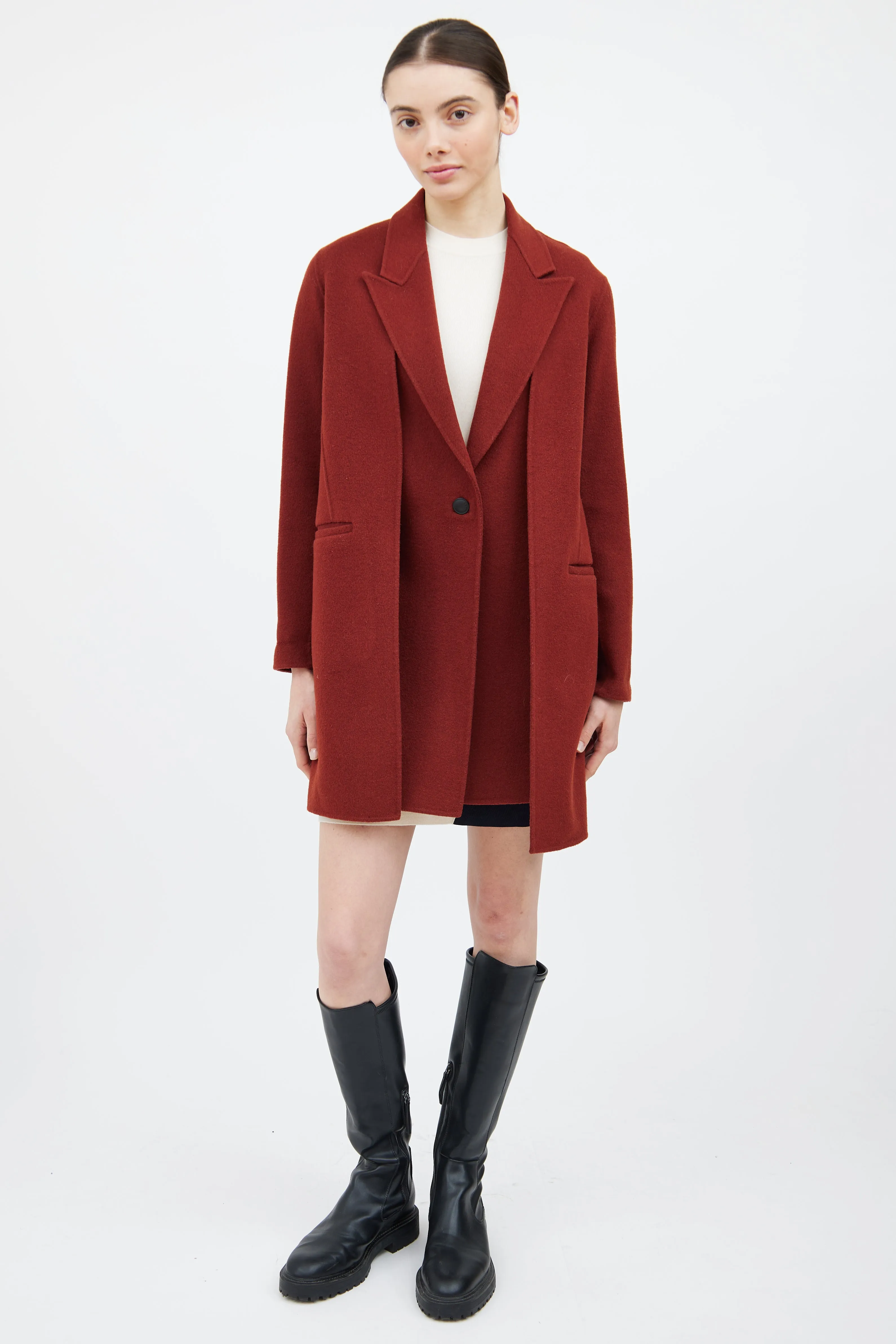 Red Wool Layered Convertible Coat