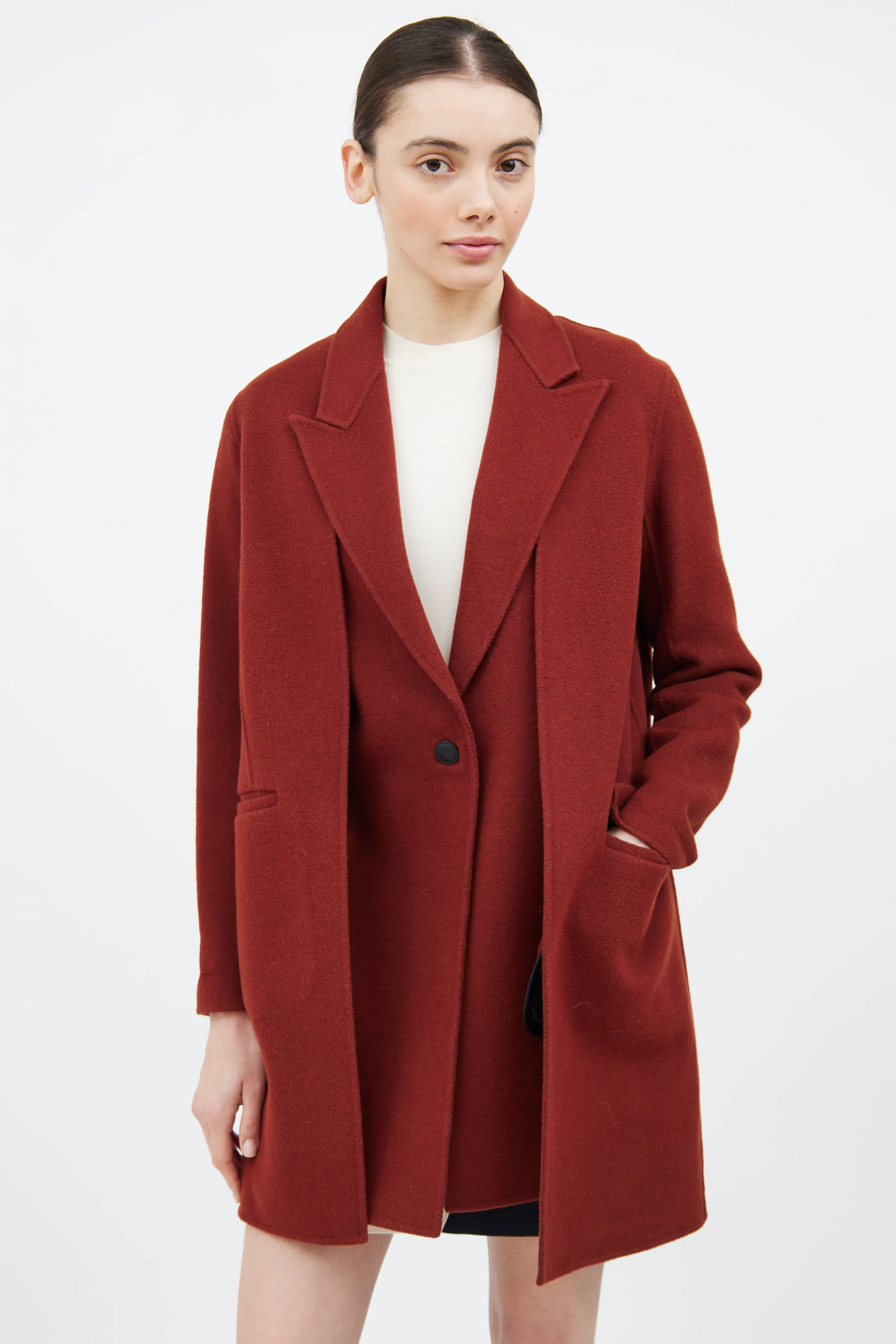 Red Wool Layered Convertible Coat