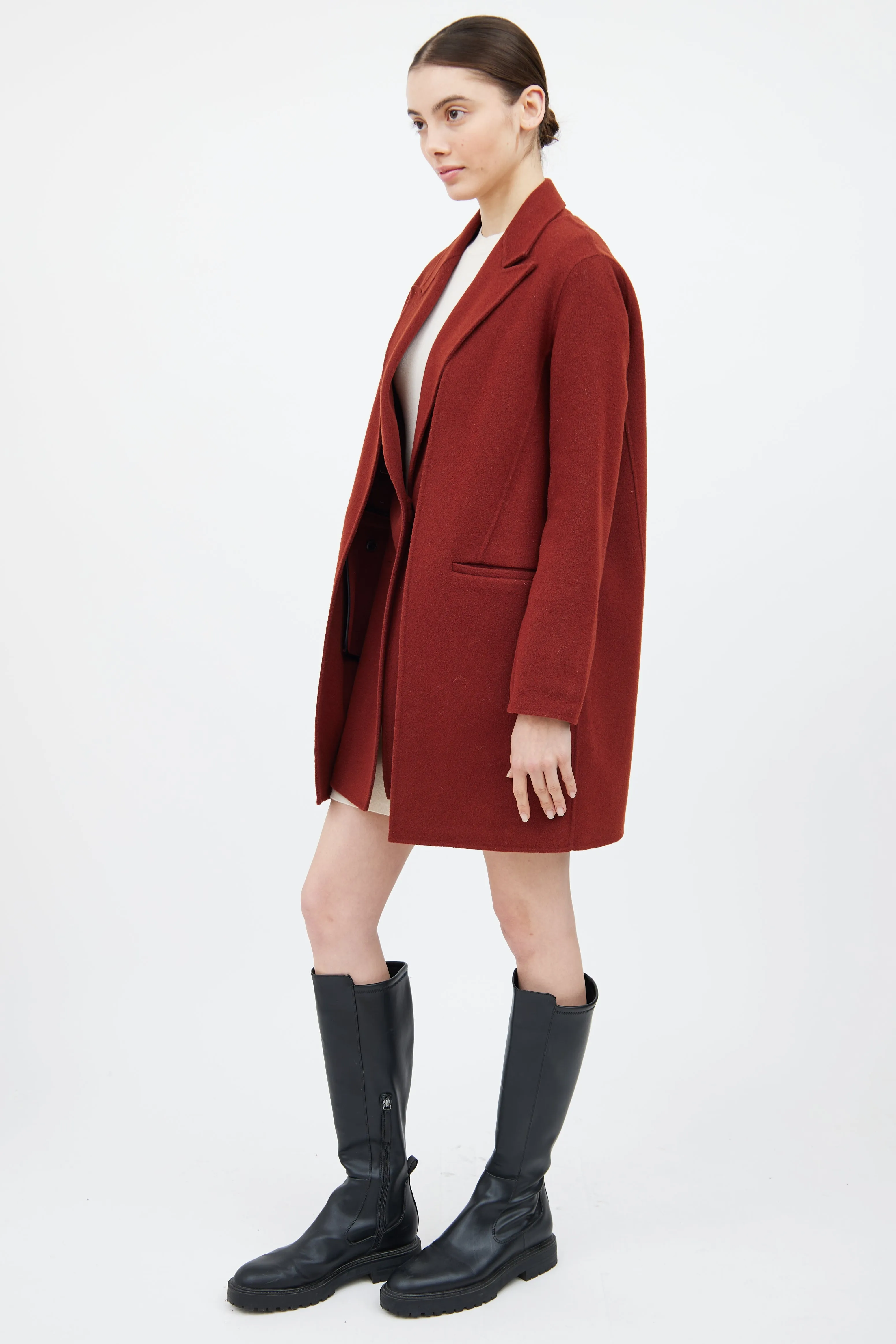 Red Wool Layered Convertible Coat