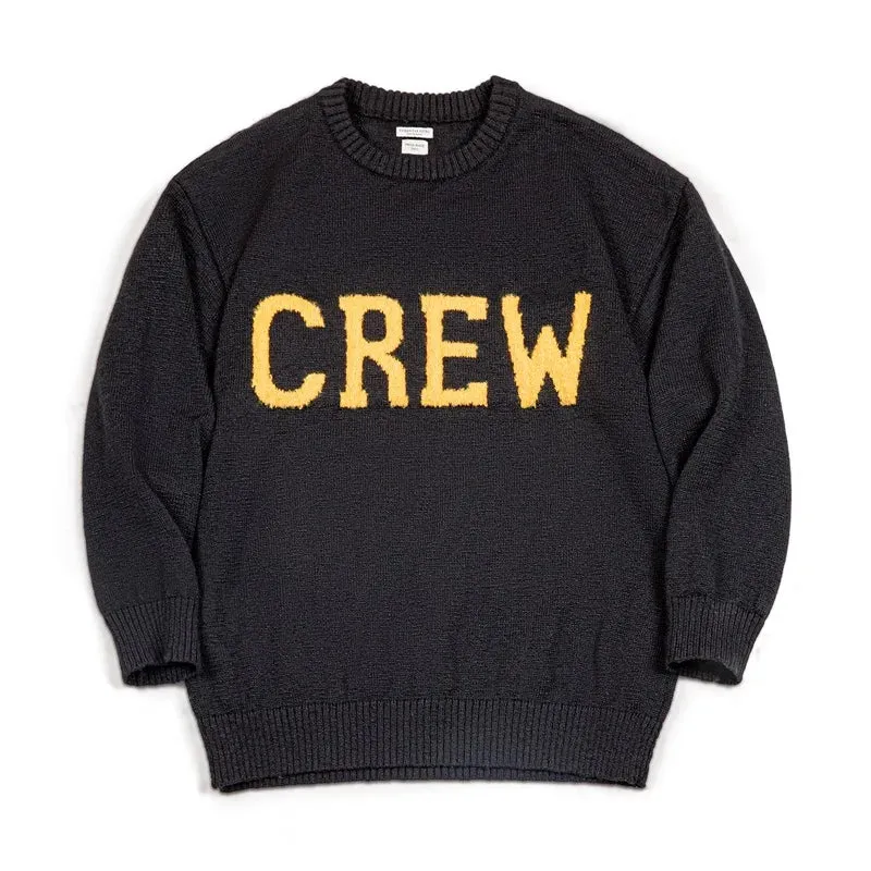 Retro Crew Letter Jacquard Sweater Round Neck Inner Layover Wool Pullover