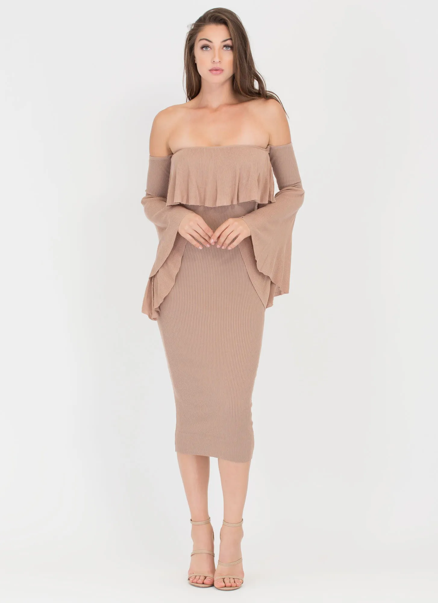 Retro Romance Ribbed Off-Shoulder Dress