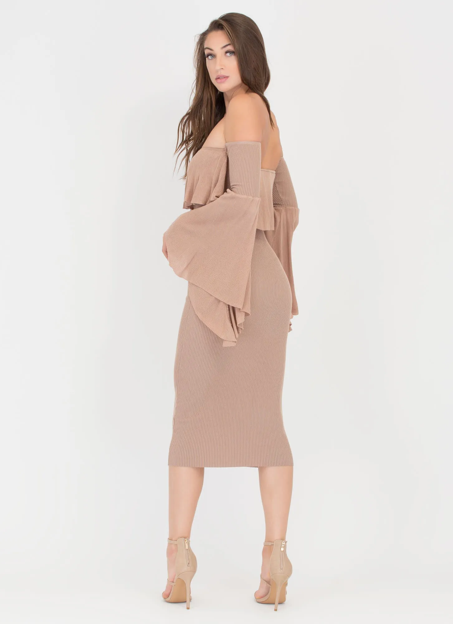 Retro Romance Ribbed Off-Shoulder Dress