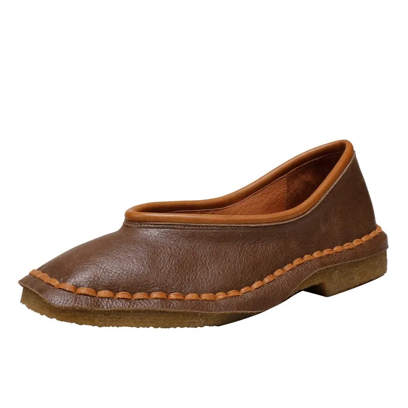 Retro Soft Leather Loafers Breathable Slip Ons Handmade in Brown/Khaki