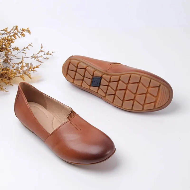 Retro Soft Leather Loafers Designers Flats For Women Brown/Beige/Black Slip Ons