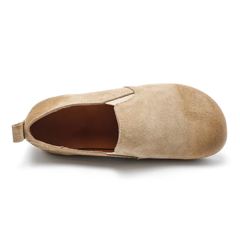 Retro Suede Leather Loafers for Women Lazy Feeling in Green/Khaki/Coffee/Brown/Apricot