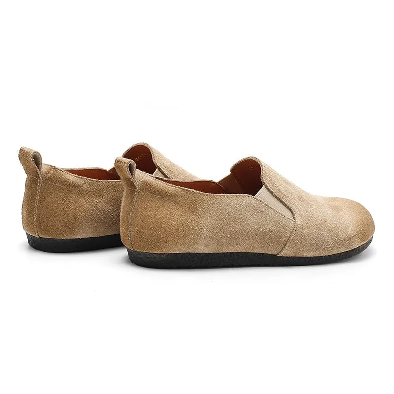 Retro Suede Leather Loafers for Women Lazy Feeling in Green/Khaki/Coffee/Brown/Apricot