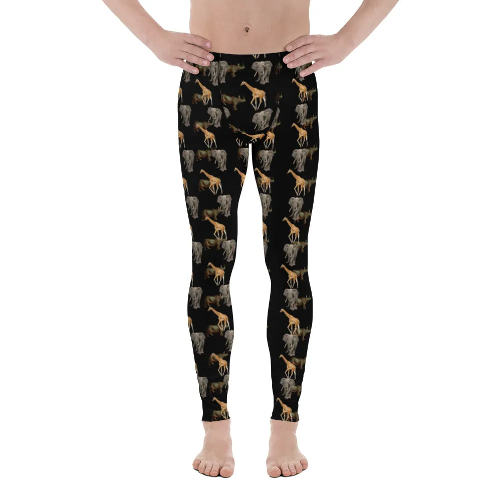 Rhino Animals Men's Leggings, Rhino Leggings Men's Running Tight Pants - Made in USA/EU/MX