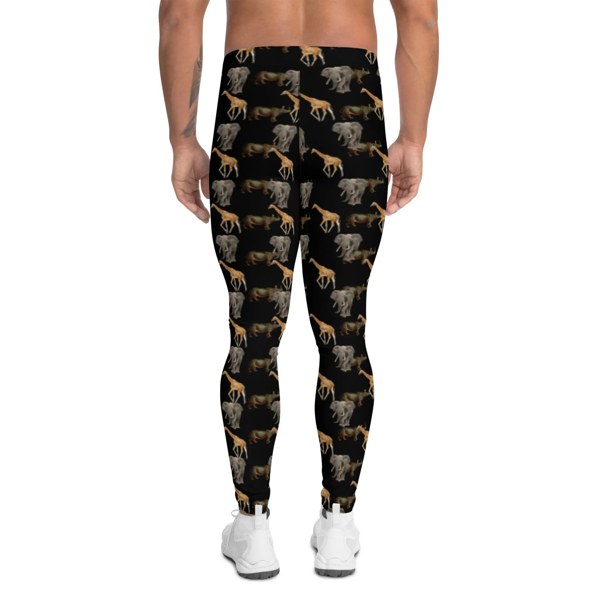 Rhino Animals Men's Leggings, Rhino Leggings Men's Running Tight Pants - Made in USA/EU/MX