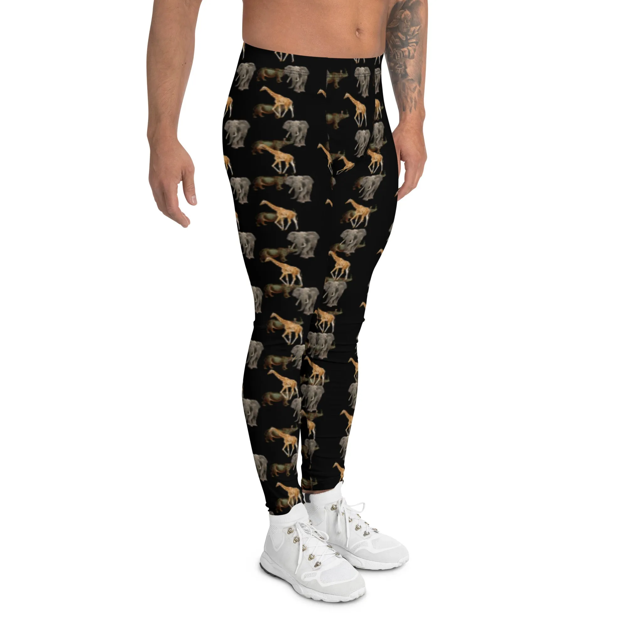 Rhino Animals Men's Leggings, Rhino Leggings Men's Running Tight Pants - Made in USA/EU/MX