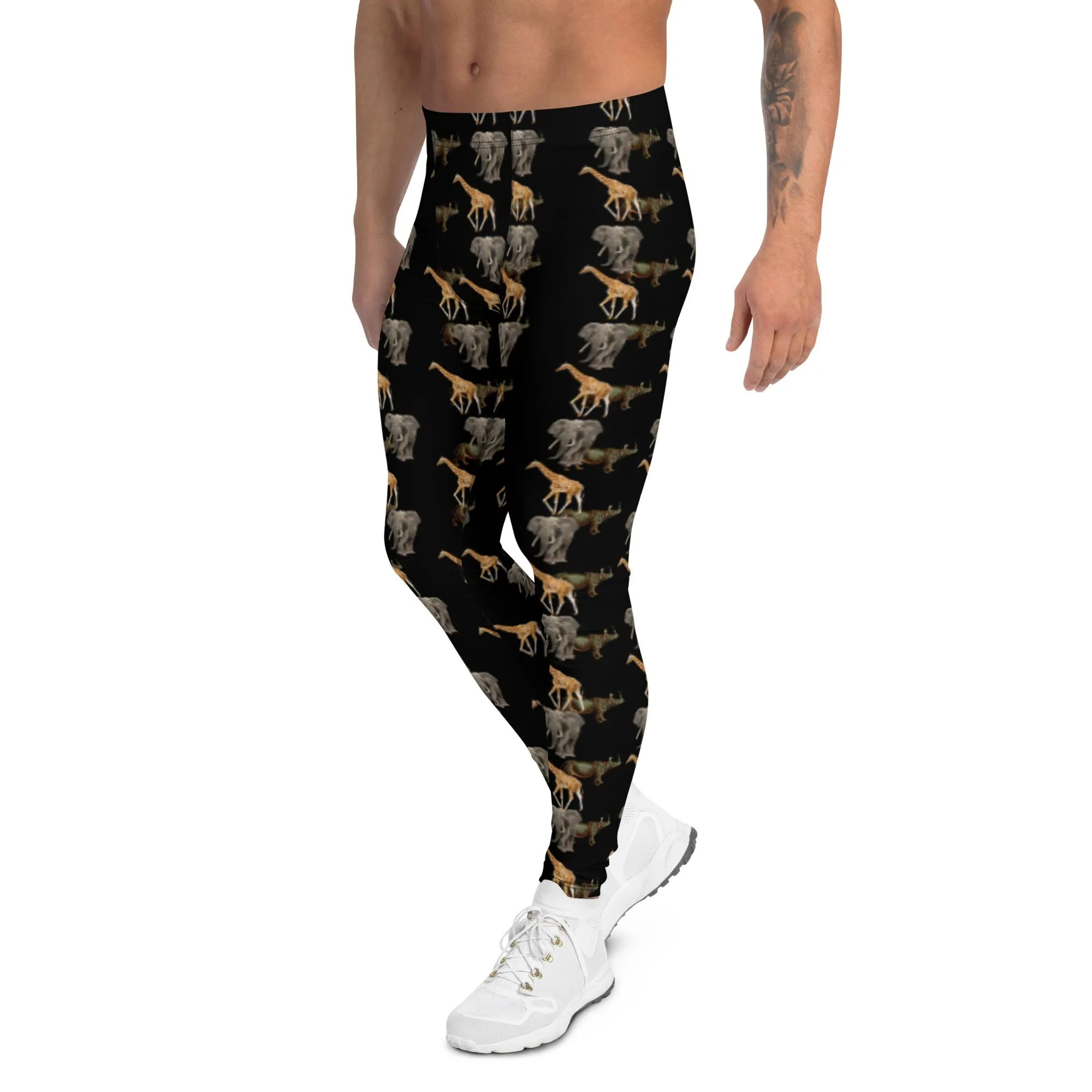 Rhino Animals Men's Leggings, Rhino Leggings Men's Running Tight Pants - Made in USA/EU/MX