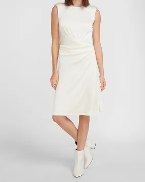 Satin Cap Sleeve Ruched Side Dress in Swan