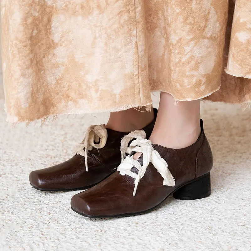 Sheepskin Mary Jane Ballet Flats with Lace up Square Toe in Black/Silver/Brown