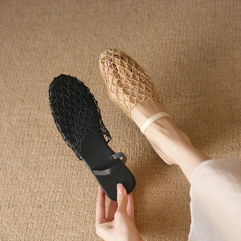 Sheepskin Weaving Slippers For Women in Black/Beige