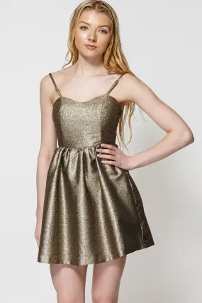 Shiny Patterned Mini Dolly Style Dress