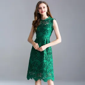 Sleeveless Openwork Embroidery Lace Dress