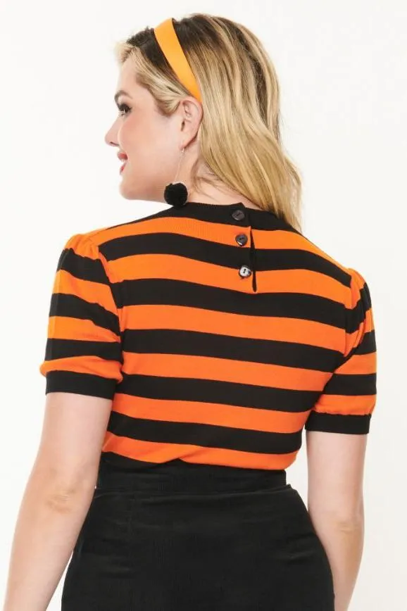 Smak Parlour Heart Keyhole Sweater in Black & Orange Stripe by Unique Vintage