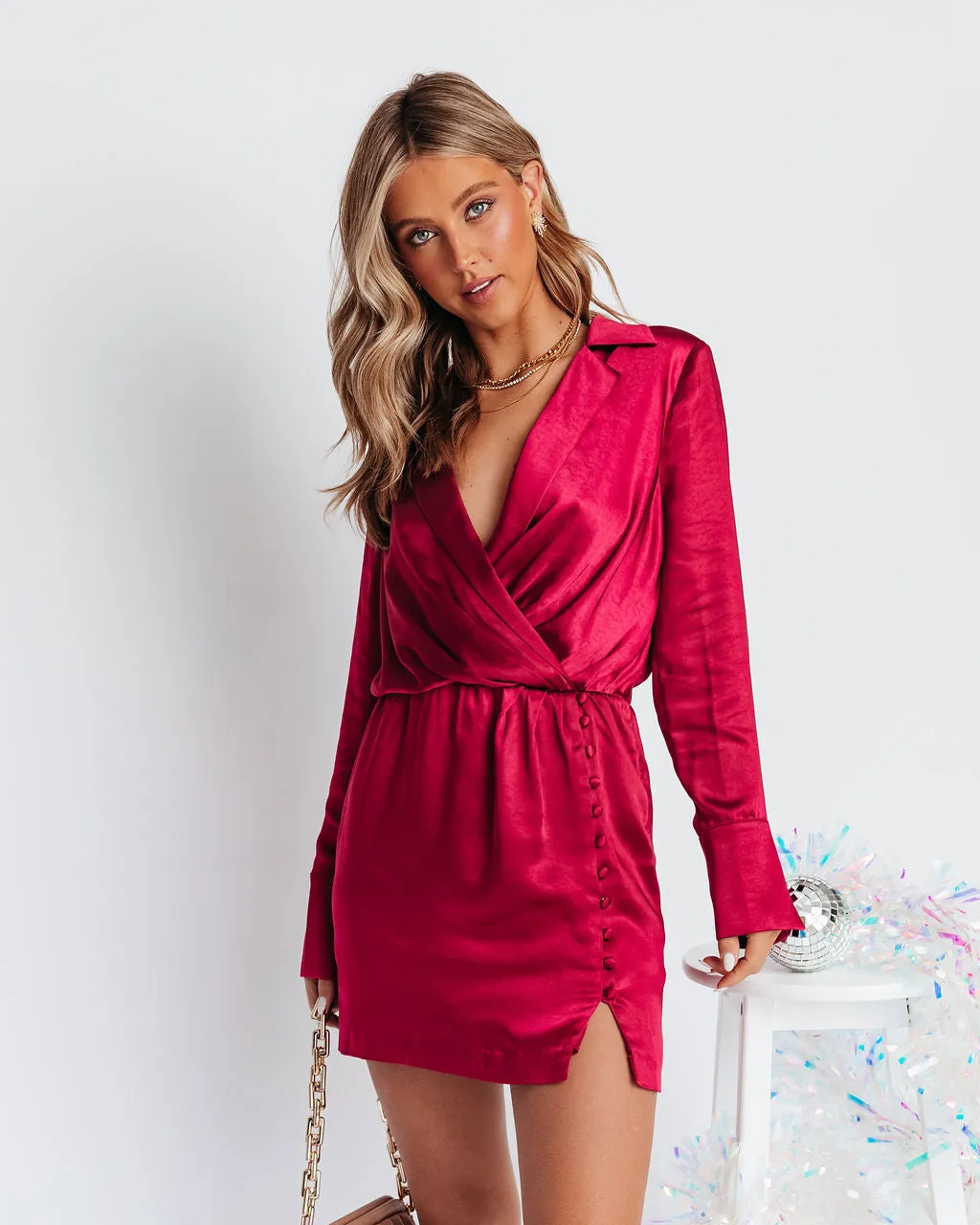 Stay Fashionably Focused Satin Collared Mini Dress