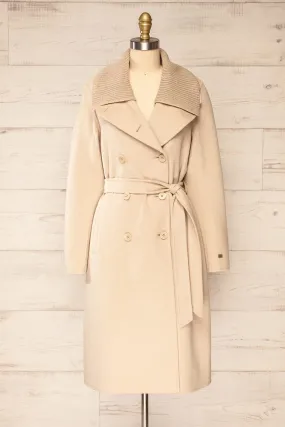 Strasbourg | Long Beige Wool Coat w/ Belt