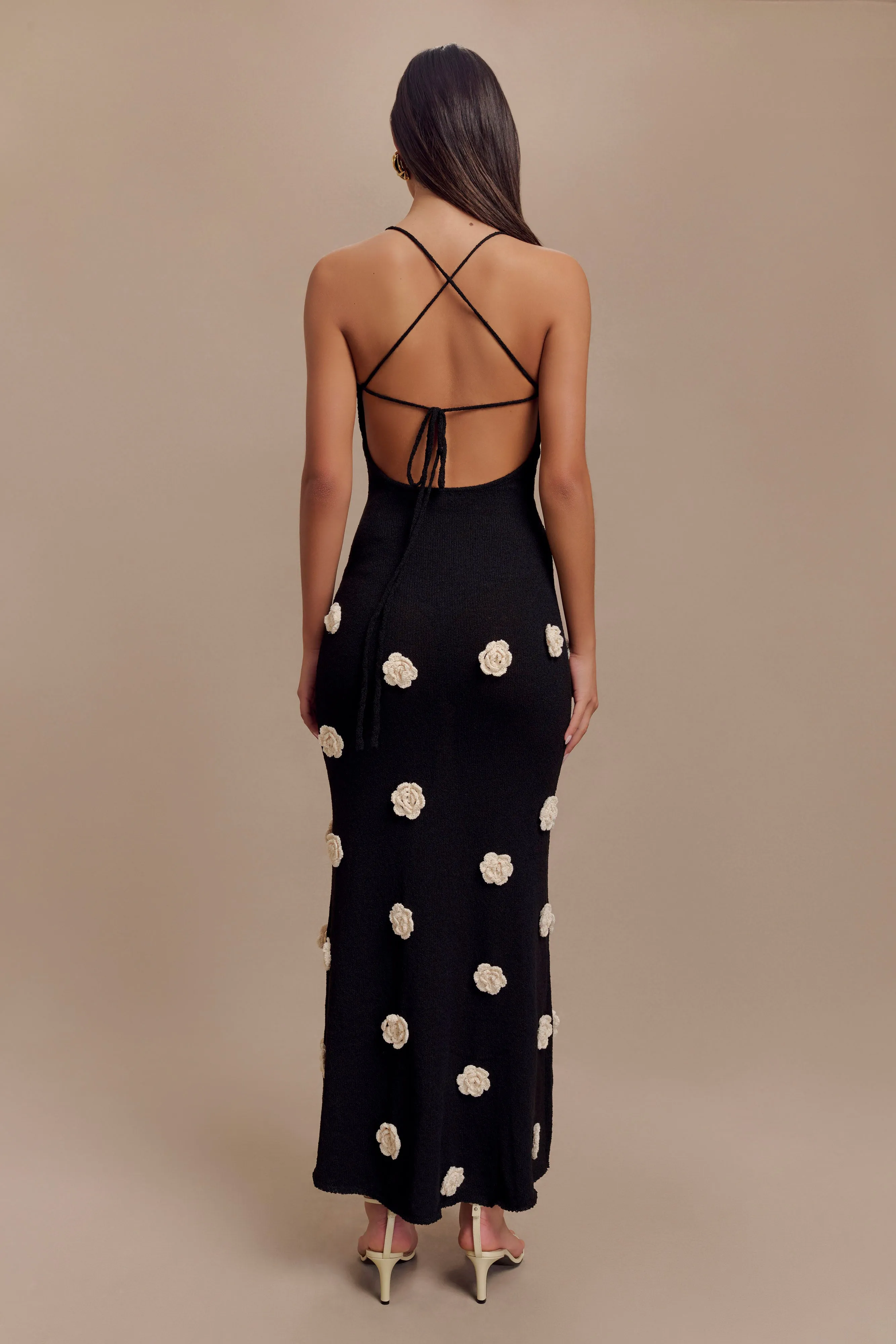 Suki Knit Maxi Dress With Flowers - Black/White