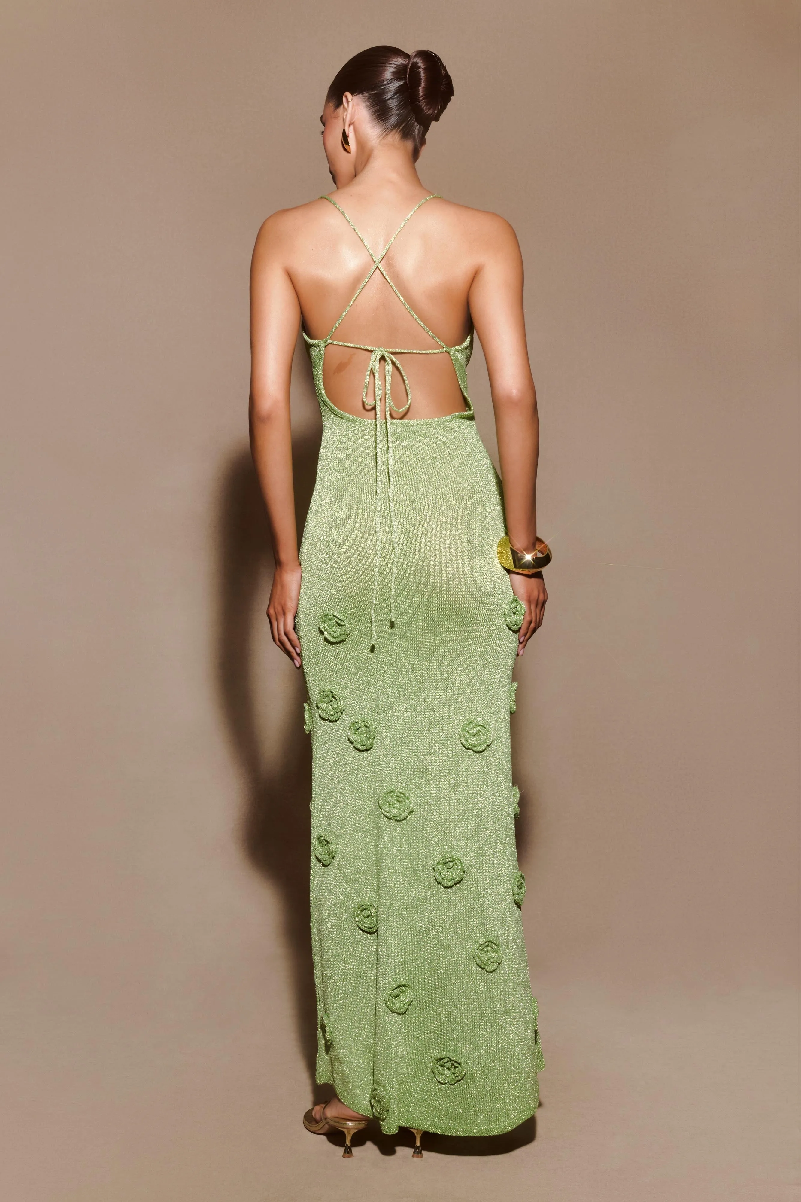 Suki Metallic Knit Maxi Dress - Pastel Green