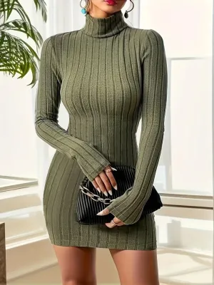 Summer Tight Necked Slim Sleeved Elegant High Fit Fashionable Knit Sexy Long Dress