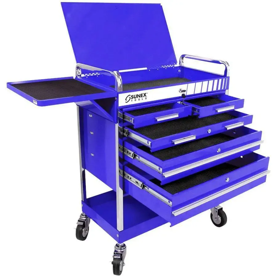 Sunex Professional 5 Drawer Service Cart w/Locking Top-Blue