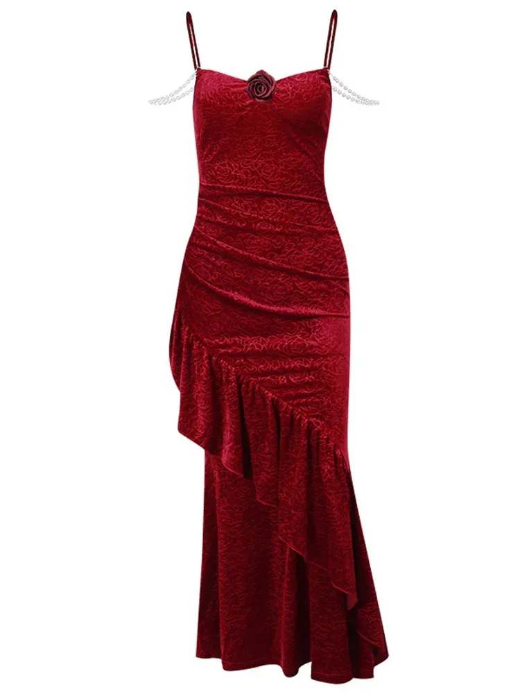 TAVIMART  -  New Retro Elegant Women Spaghetti Strap Sexy Prom Dress Strapless Bodycon Slim Red Dinner Party Long Dresses  Female Summer