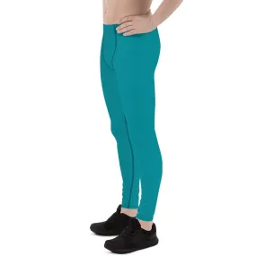 Teal Blue Solid Color Meggings, Teal Blue Solid Color Best Compression Men Tights Men's Leggings-Made in USA/EU