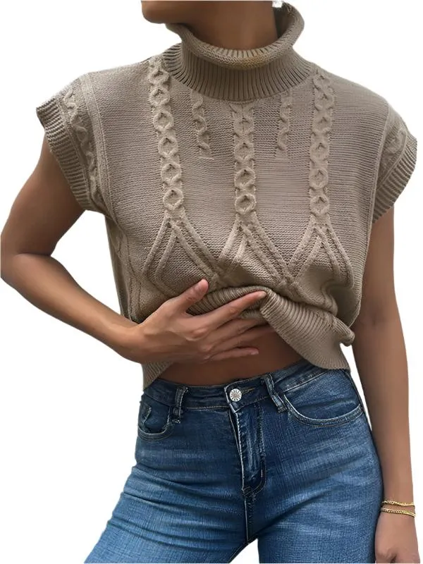 TEEK - Light Brown Short Sleeve Turtleneck Sweater