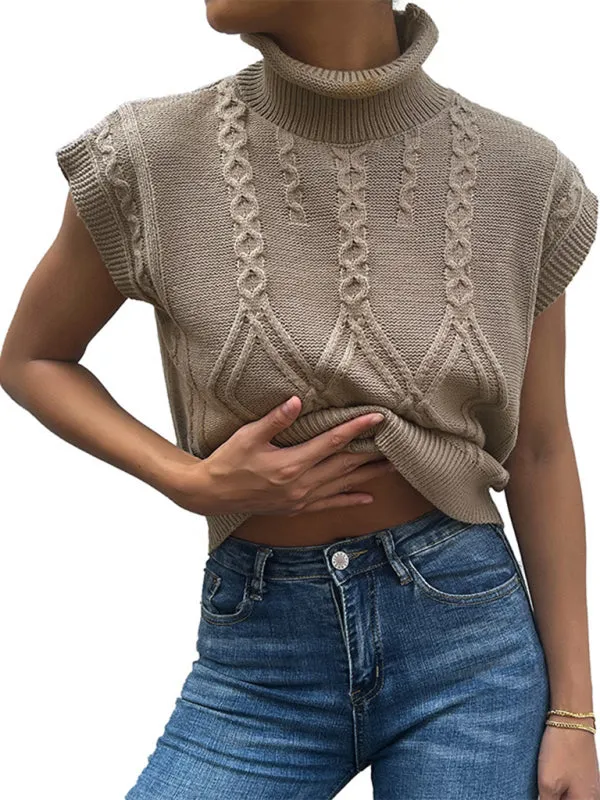 TEEK - Light Brown Short Sleeve Turtleneck Sweater