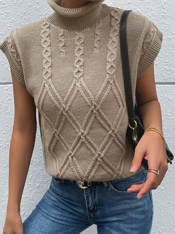 TEEK - Light Brown Short Sleeve Turtleneck Sweater