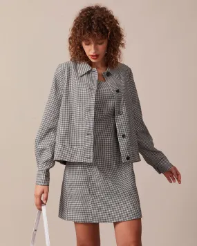 The Black Lapel Houndstooth Button Jacket