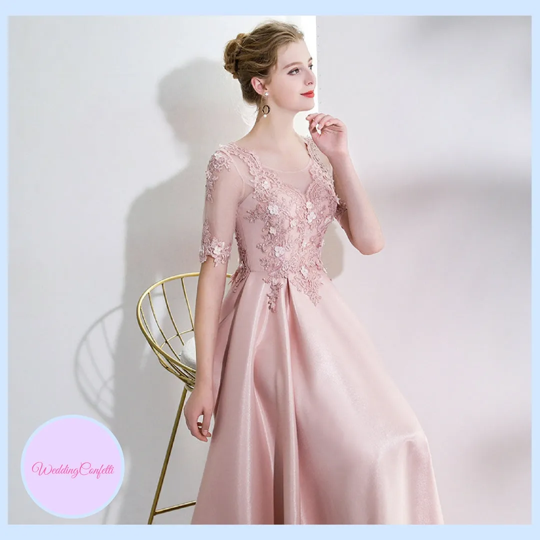 The Kadienne Pink Long Sleeves Satin Gown