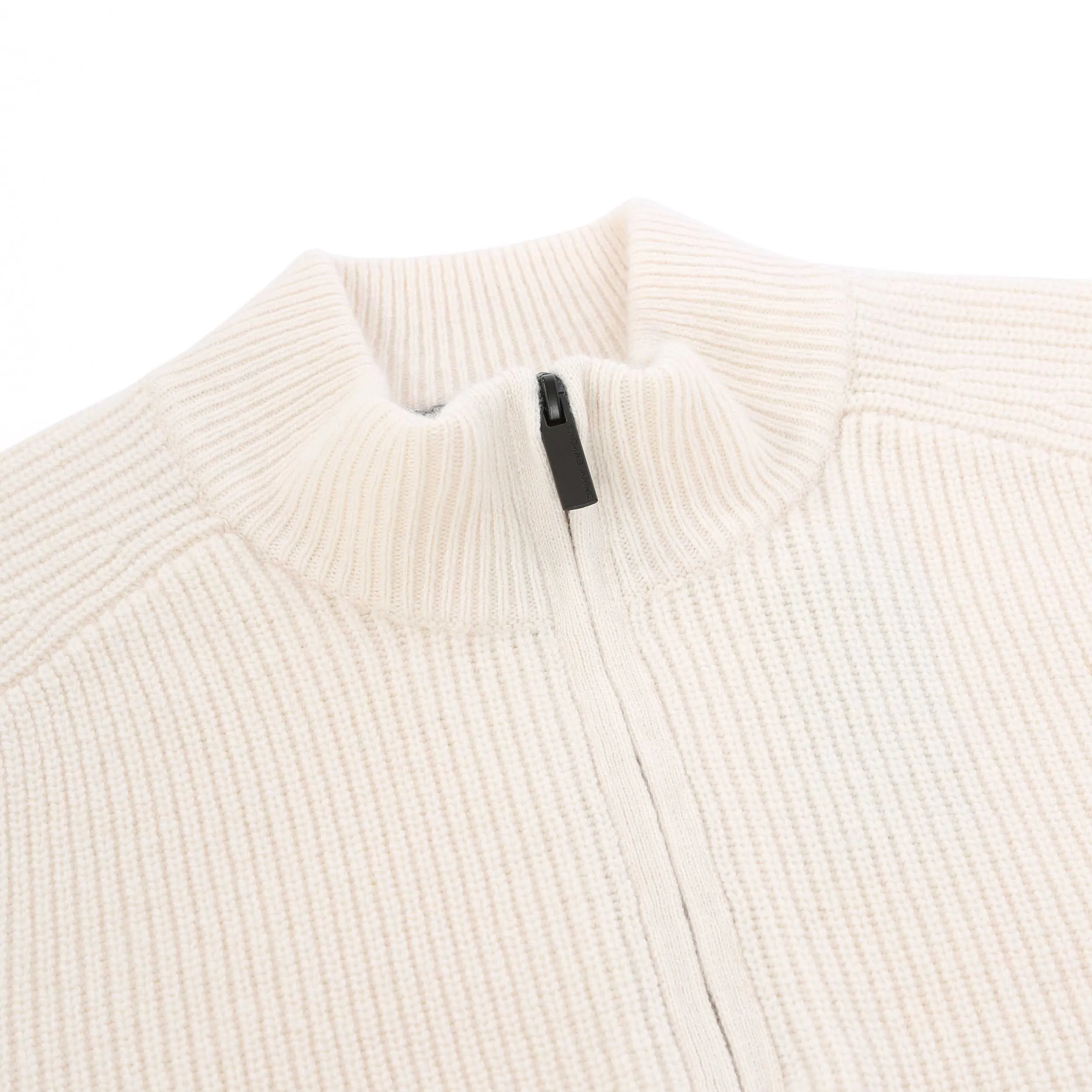 Thomas Maine 1/4 Zip Lambs Wool Knitwear in Cream