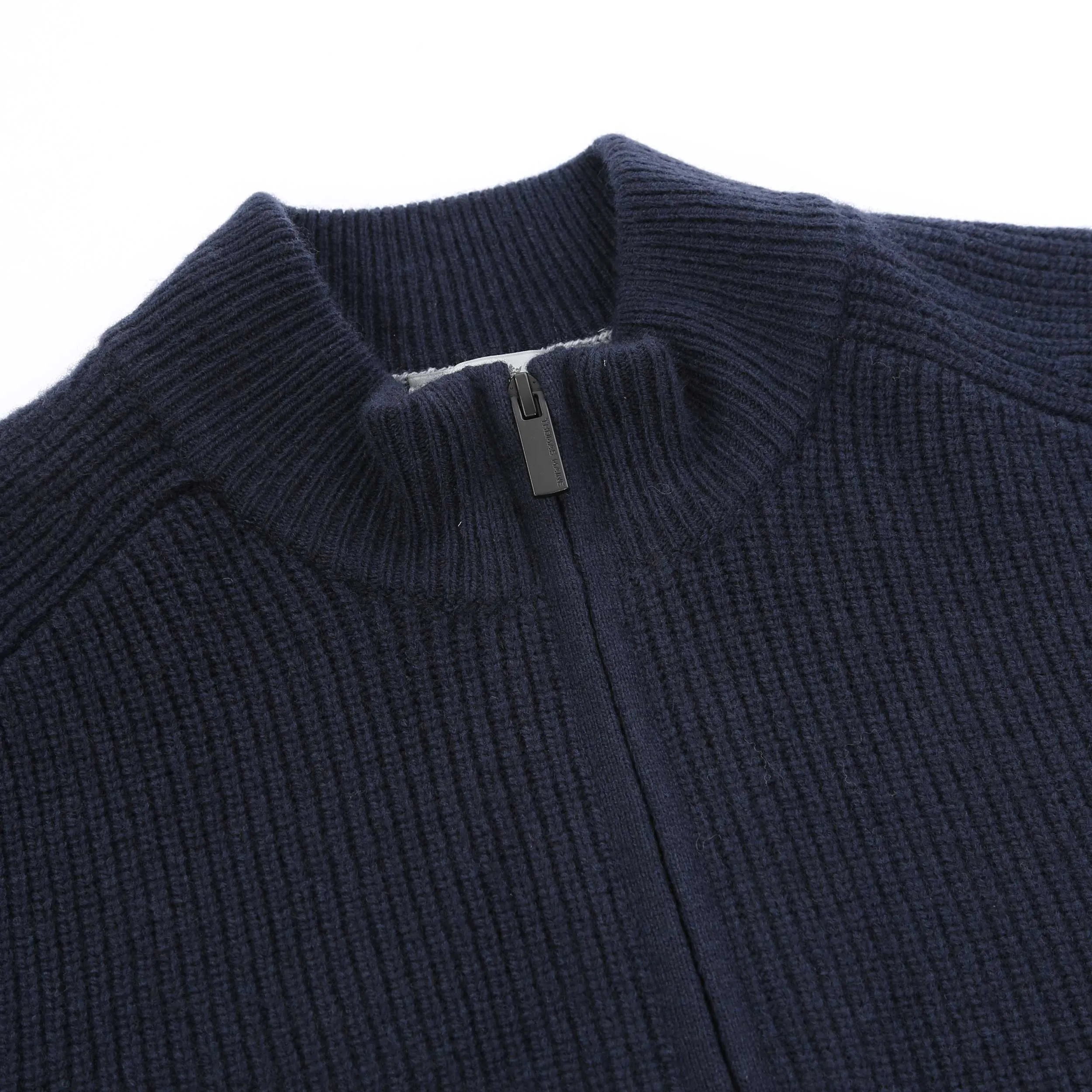 Thomas Maine 1/4 Zip Lambs Wool Knitwear in Navy