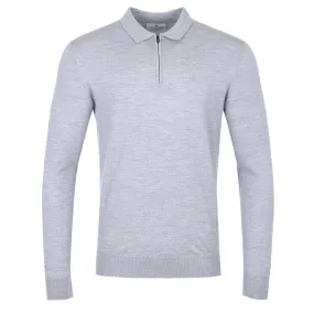 Thomas Maine Zip Knitted Long Sleeve Polo in Grey