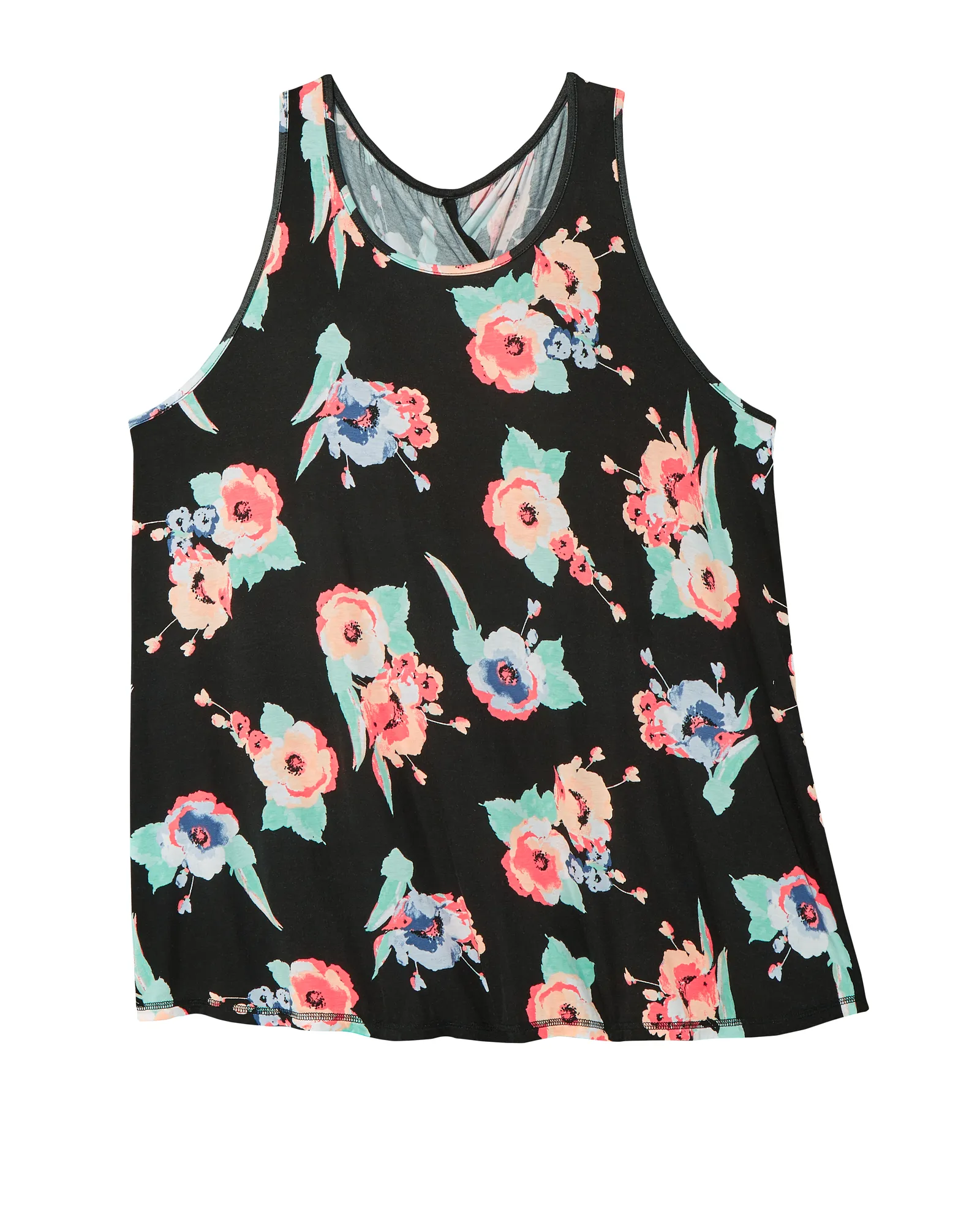 Trefoil Tank with Twist Back Detail | Black / Coral