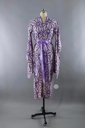 Vintage 1920s - 1930s Silk Kimono Robe / Lavender Purple Shibori Print