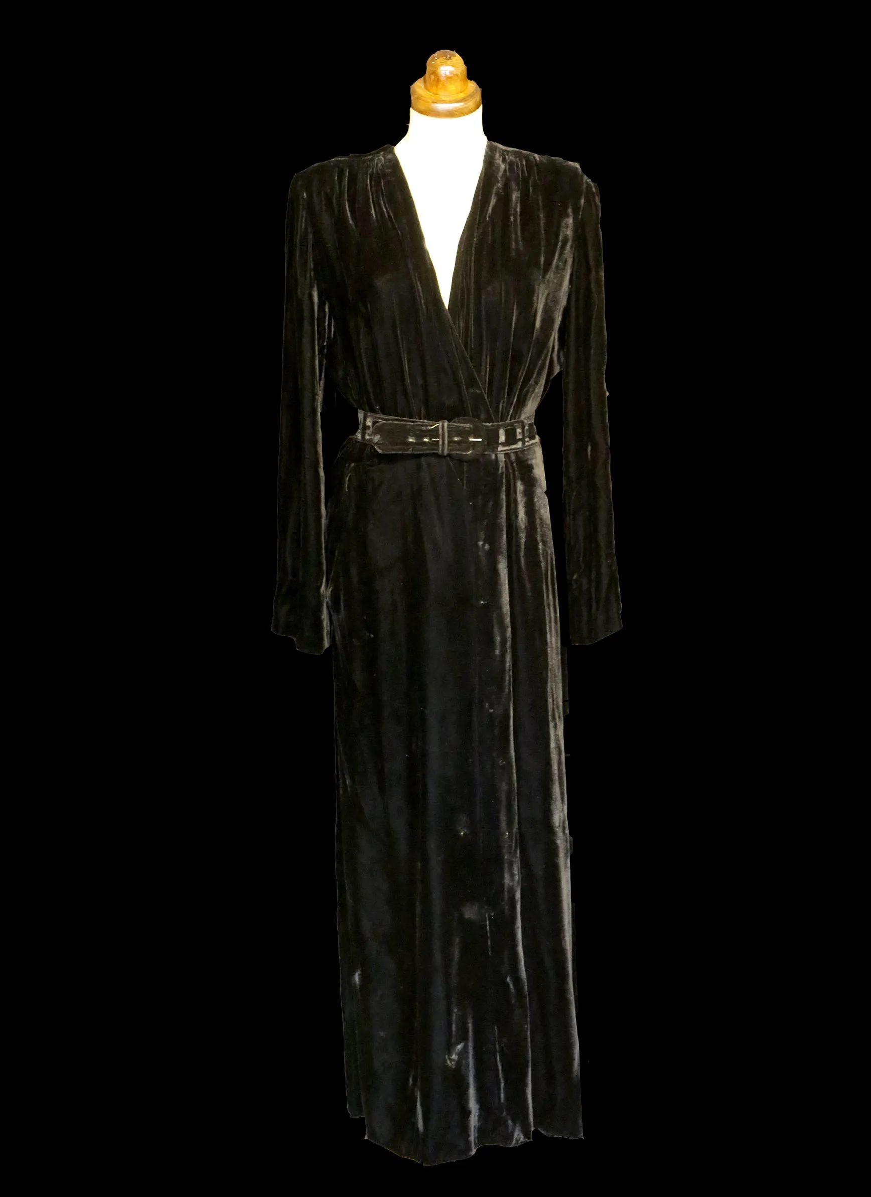 Vintage 1940s Black Velvet Wrap Dress