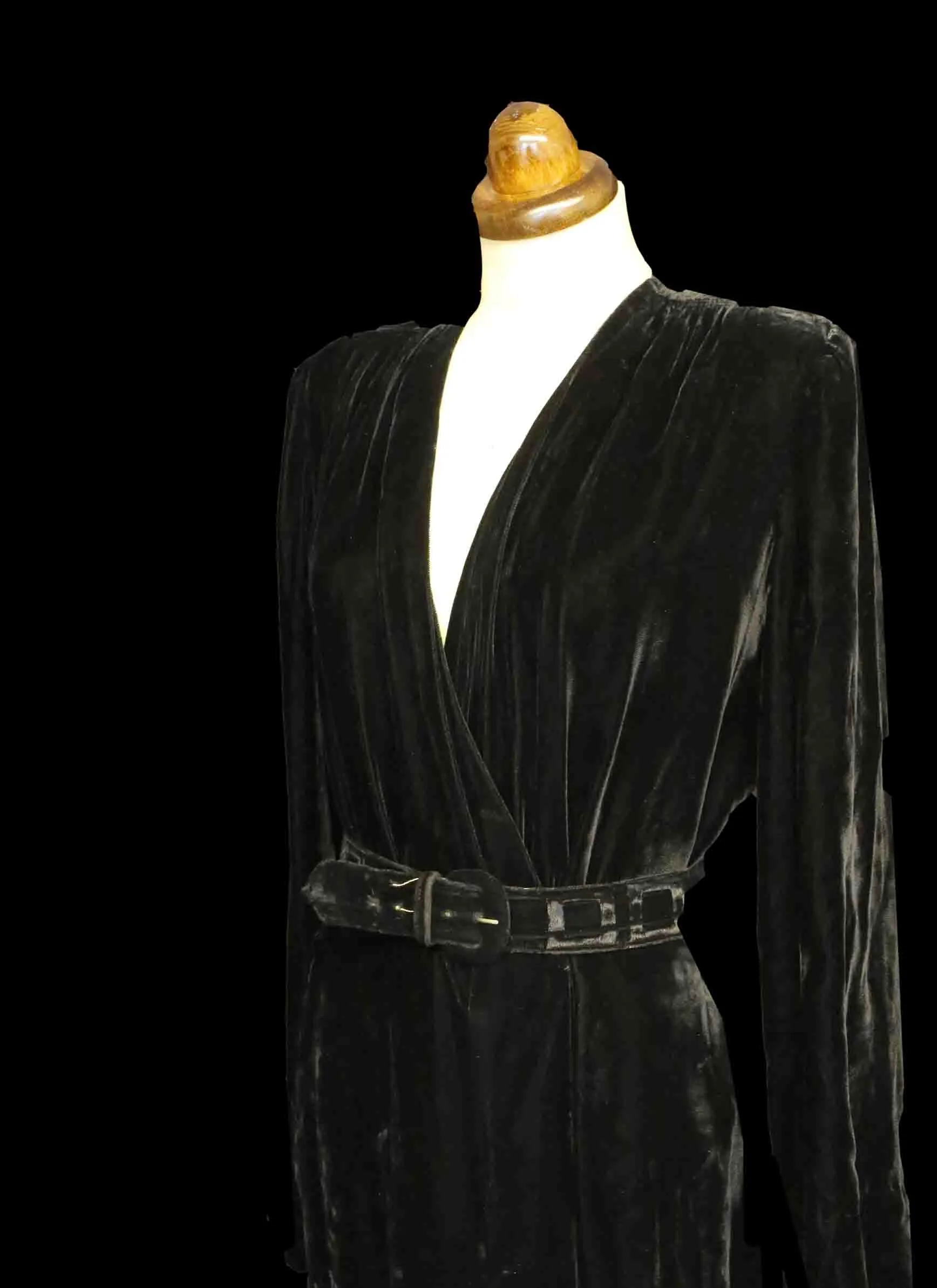 Vintage 1940s Black Velvet Wrap Dress