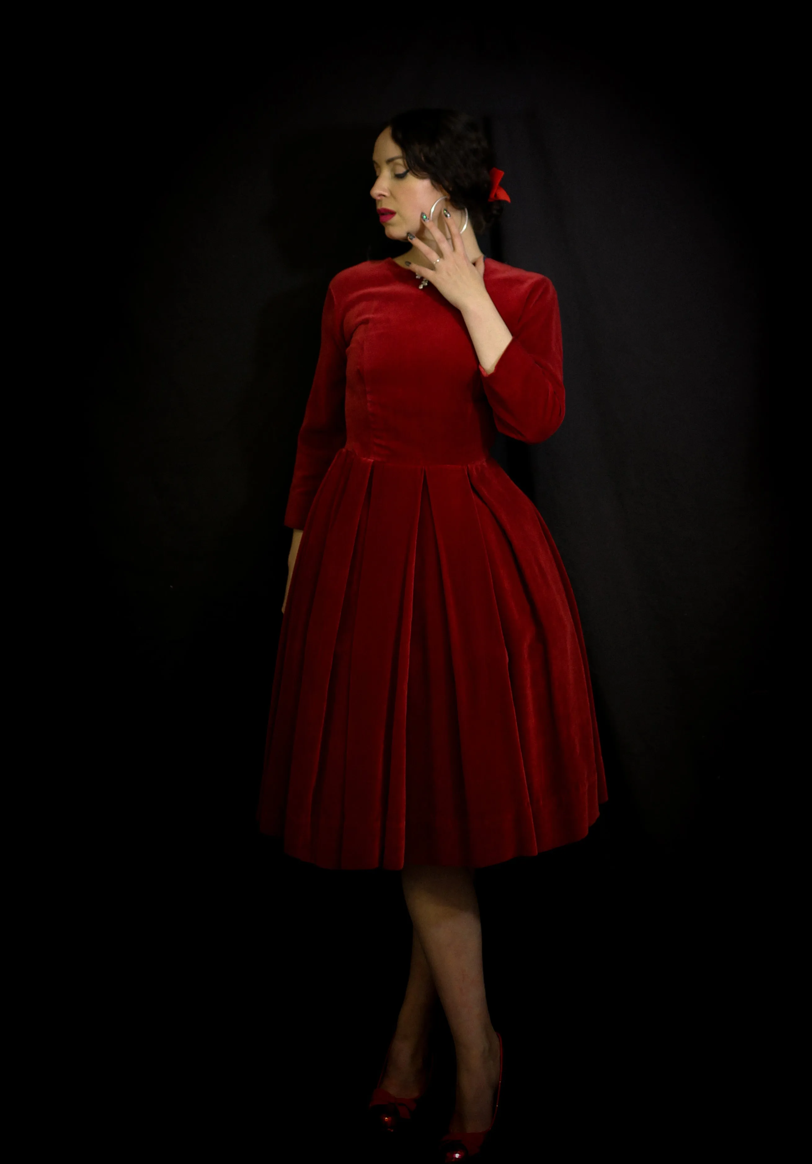 Vintage 1950s Red Velvet Dress