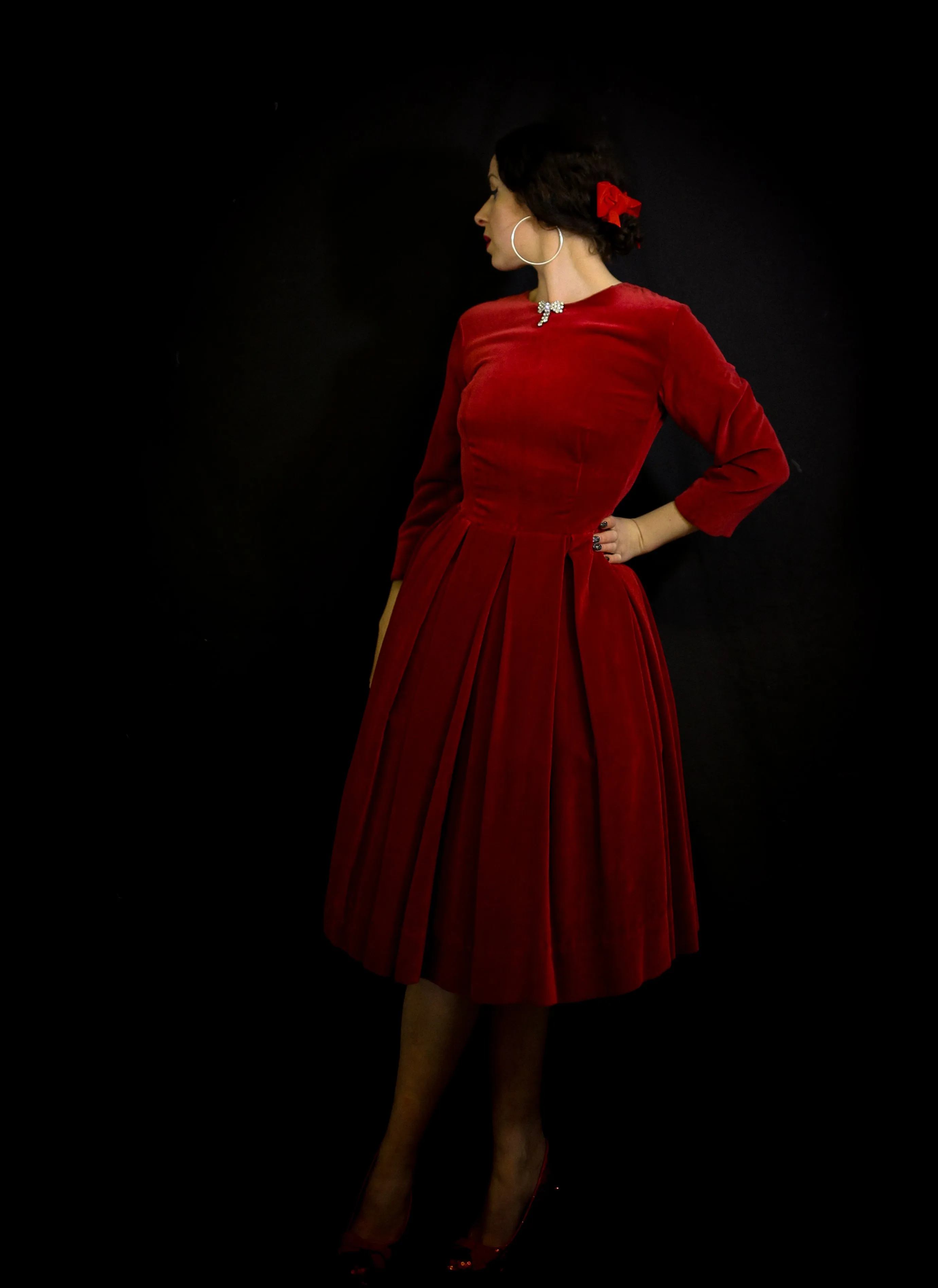 Vintage 1950s Red Velvet Dress