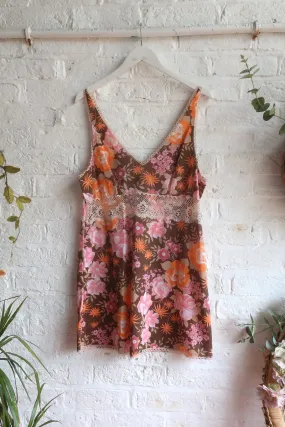 Vintage Dress - Pecan & Peach Floral Lace Mini - Size M/L