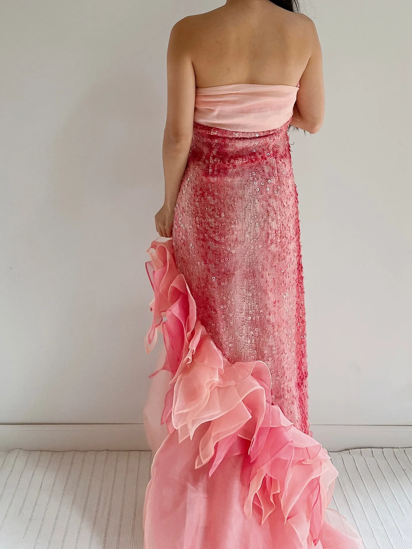 Vintage Organza Dress with Ruffles - M