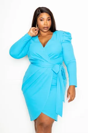 Voluptuous ( ) Plus Size Padded Shoulder Wrap Midi Dress - 3 colors