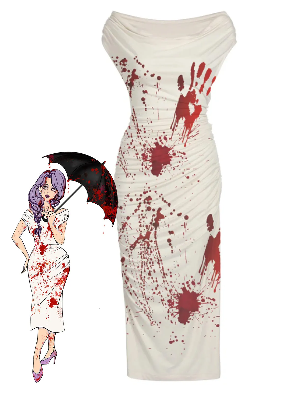 White 1960s Halloween Blood Pencil Dress