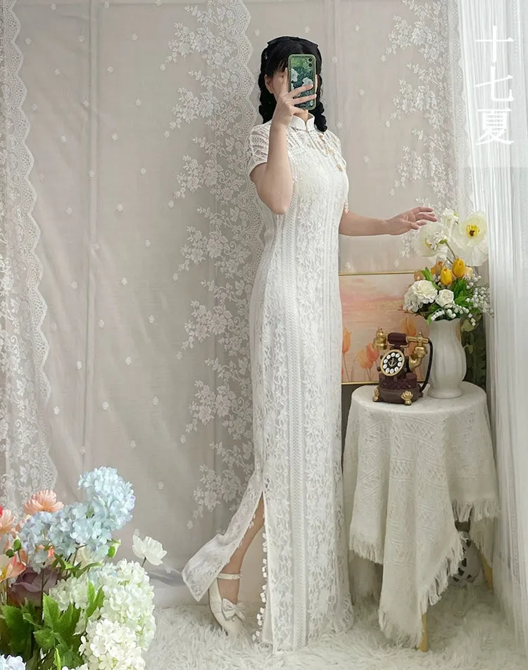 With the Moon 与月舒 1930s Wedding Sheer Lace Qipao